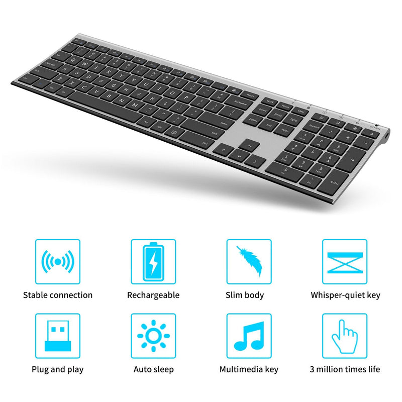 [Australia - AusPower] - Wireless Keyboard and Mouse, Vssoplor 2.4GHz Rechargeable Compact Quiet Full-Size Keyboard and Mouse Combo with Nano USB Receiver for Windows, Laptop, PC, Notebook-Dark Gray Dark Gray 