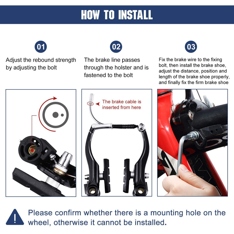 [Australia - AusPower] - Riakrum 2 Sets Bike Brakes Include 2 Pairs V-Type Brakes with 2 Pieces Braking Cables and 4 Pieces Cable End Caps for Mountain Bikes 