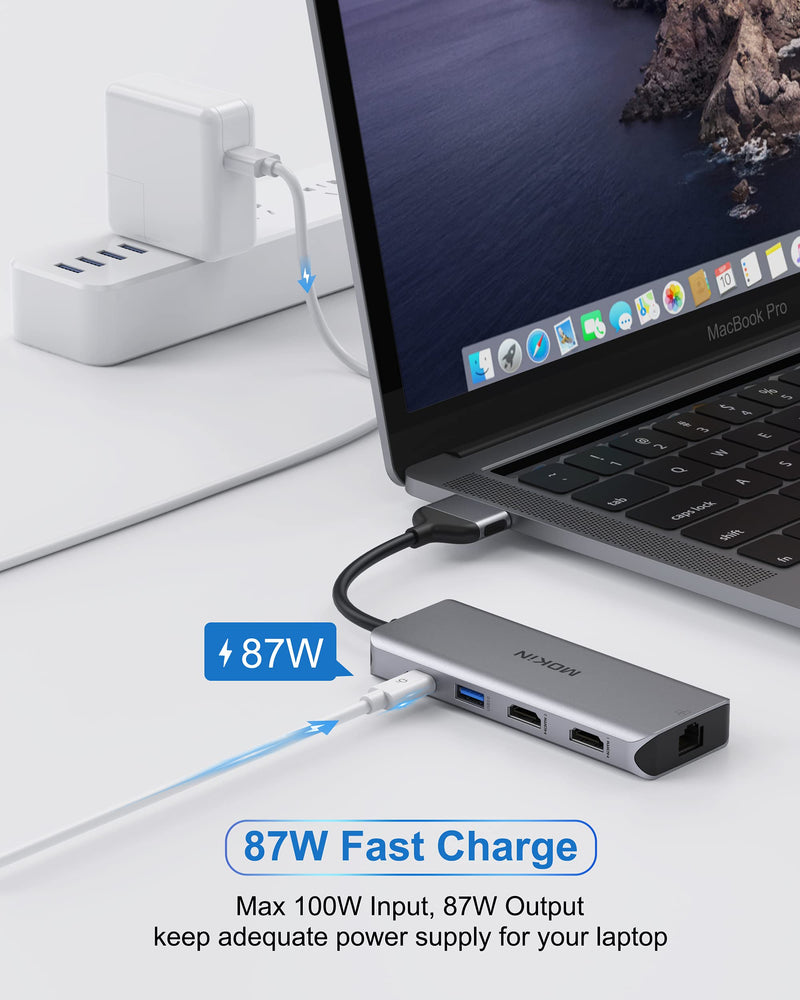 [Australia - AusPower] - MacBook Pro Docking Station Dual Monitor MacBook Pro HDMI Adapter,9 in 1 USB C Adapters for MacBook Pro Air Mac HDMI Dock Dongle Dual USB C to Dual HDMI Ethernet 3USB SD/TF100W PD 