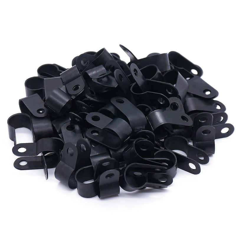 [Australia - AusPower] - mankk 100PCS 1/4 Inch Rope Light Clips P-Style Mounting Clips Plastic Cable Clamps with Compatible Stainless Steel Pan Head Phillips Screws for Wire Management M-034-BK-LS Black with screw 