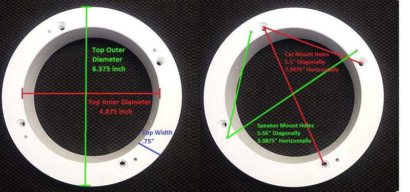 [Australia - AusPower] - 2 Pack White Plastic 1" Depth Ring Adapter Spacer for 5.25"- 6" Car Speaker USA 