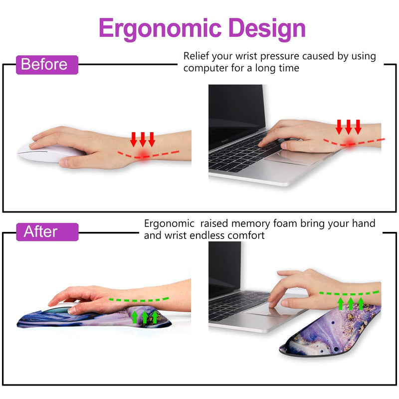 [Australia - AusPower] - ArtSo Keyboard Wrist Rest and Mouse Pad with Wrist Support, Ergonomic Mouse Pad, Durable & Comfortable & Lightweight for Easy Typing Pain Relief, Memory Foam Keyboard Mousepad Set, Purple Marble 