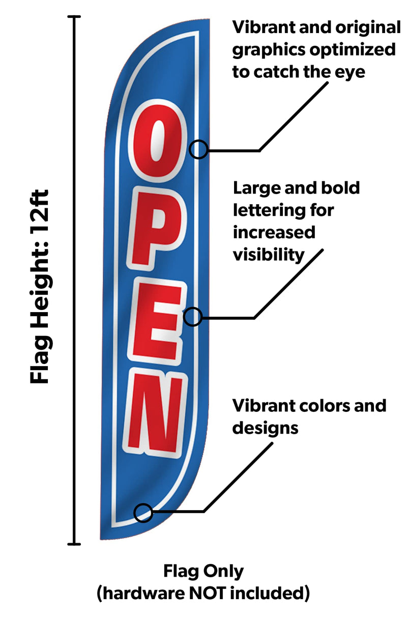 [Australia - AusPower] - LookOurWay Open Themed Feather Flag, 12-Feet (Hardware Not Included) Open Blue/Red 