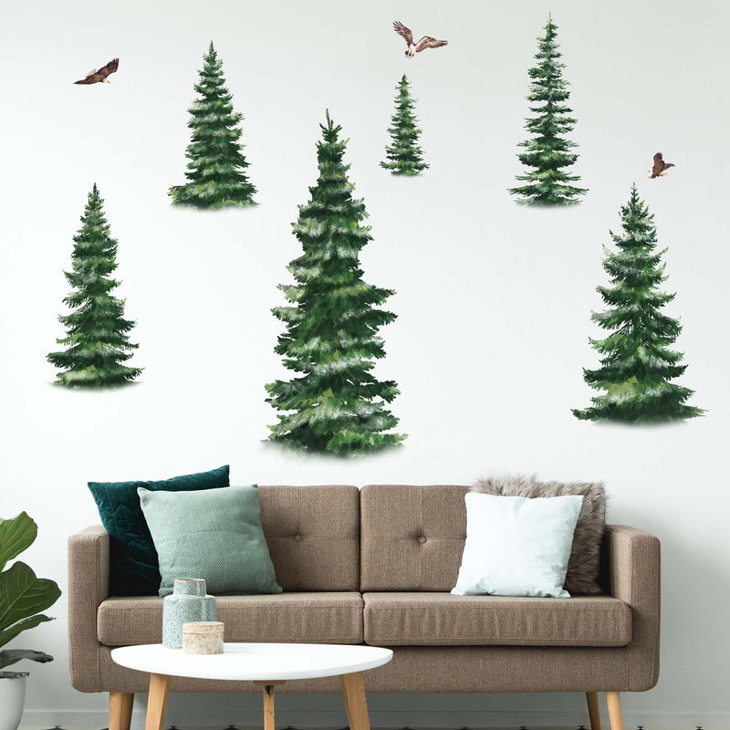 [Australia - AusPower] - Amimagen Pine Tree Wall Stickers - Woodland Forest Wall Decals - Nursery Living Room Bedroom Family Sofa TV Background Home Wall Decor 