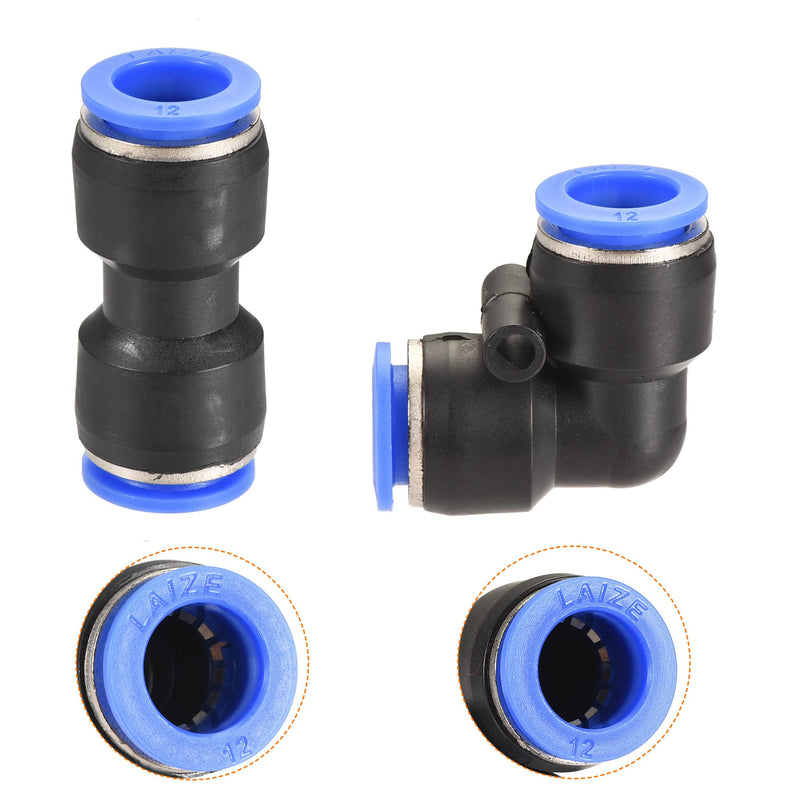 [Australia - AusPower] - MECCANIXITY Plastic Push to Connect Fittings Fit 12mm Tube OD Push Lock Tube Fitting, 5Pcs Straight 5Pcs Elbow Black Blue 