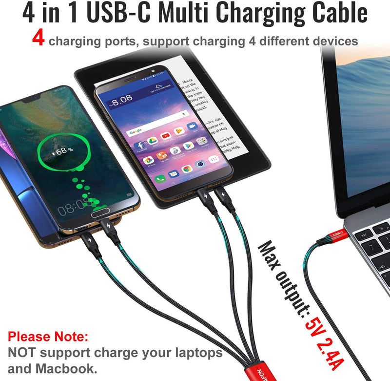 [Australia - AusPower] - CHAFON USB C to Multi Charging Cable,4 in 1 Charger Cord Nylon Braided Adapter with Type C/Micro USB Compatible with Cell Phones/Tablets/Galaxy/Google Pixel/Sony/LG/Amazon fire/Camera(4FT/2 Pack) 