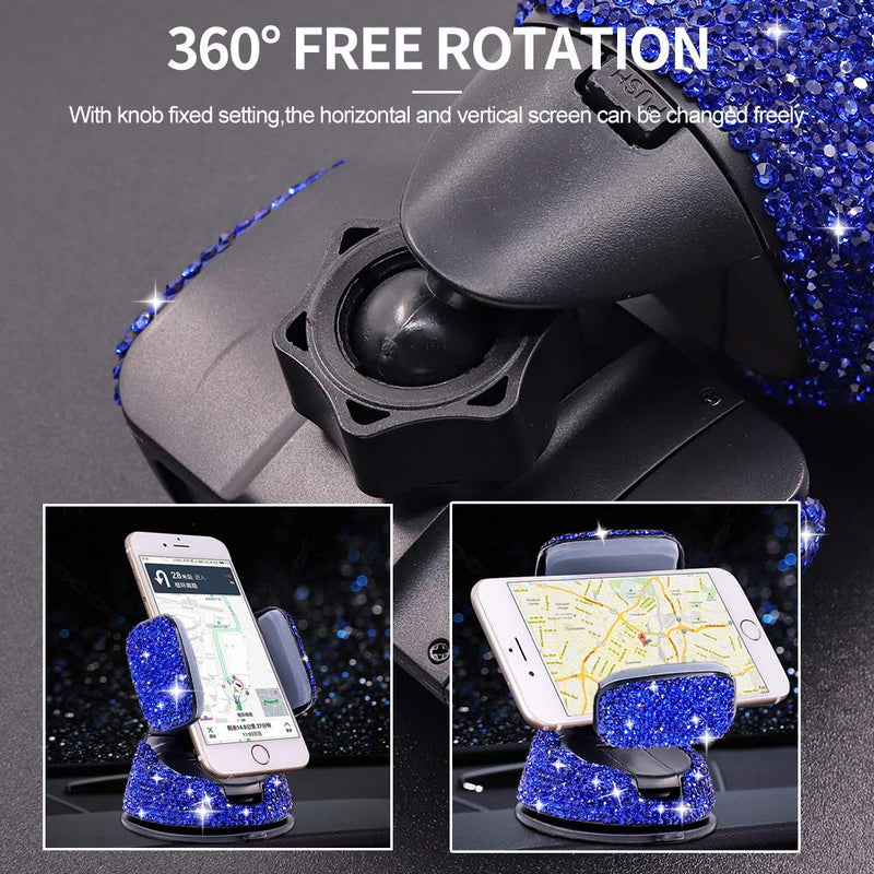 [Australia - AusPower] - Bling Luxury Rhinestone Car Stand Phone Holder Car Windshield Dashboard Mount Phone Holder for Easy View GPS Screen Compatible with iPhone 6s 7 7 8s 9 11 11Pro Plus (Blue) blue 