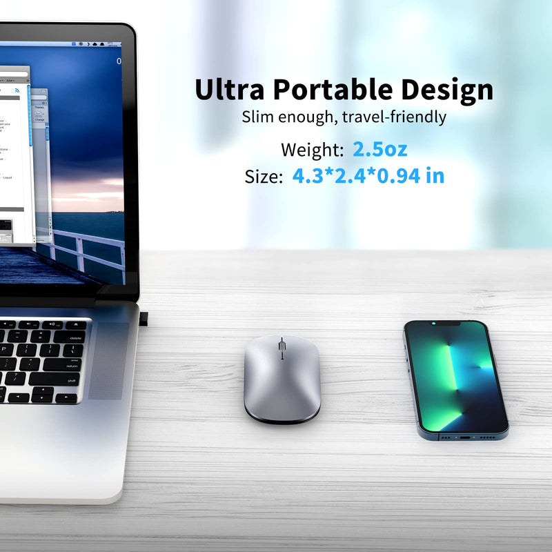 [Australia - AusPower] - TECKNET Rechargeable Bluetooth Mouse for MacBook Pro/iPad/Laptop/Windows, Slim Silent Wireless Mouse Bluetooth 5.0/3.0 2.4G Portable Optical Cordless Mice with USB Receiver 4 Adjustable DPI 