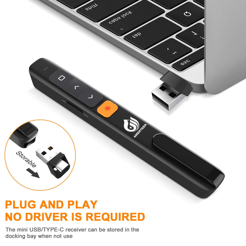 [Australia - AusPower] - Wireless Presenter, AMERTEER RF 2.4GHz USB and Type-C Presentation Remote with Hyperlink &Volume Control PowerPoint Remote Clicker for Mac Book/Air/Pro 