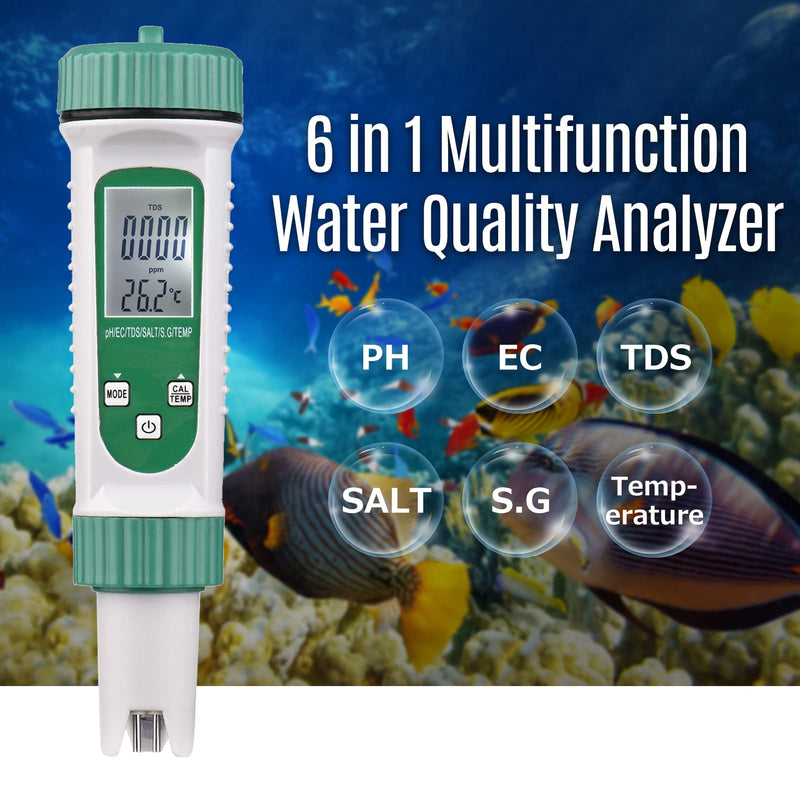 [Australia - AusPower] - Digital Water Quality Tester,Geevorks 6 in 1 PH/EC/TDS/SALT/S.G/Temperature Meter with ATC,Water Quality Monitor Backlight LCD Display for Hydroponics, Household Drinking, Pool and Aquarium 