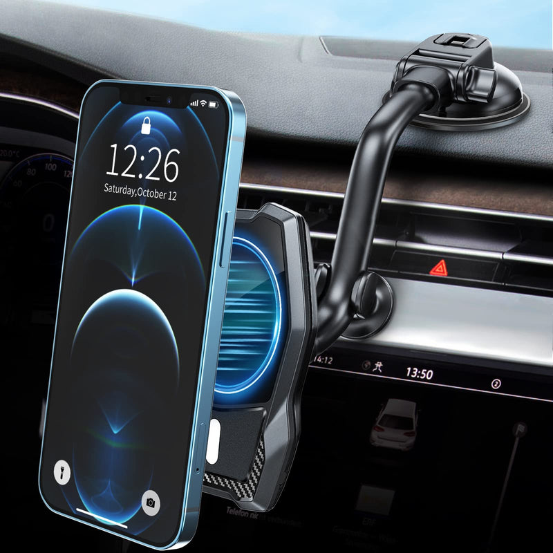 [Australia - AusPower] - Magnetic Phone Holder for Car, APPS2Car 360°Adjustable Magsafe Car Mount, Strong Suction Cup Long Arm Dashboard Windshield Magnetic Car Mount Fit for iPhone 13/12 Pro Max Magsafe Case & All Phones 