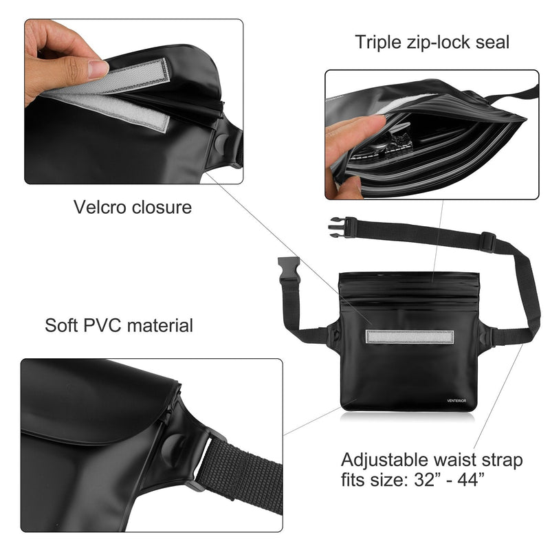 [Australia - AusPower] - Venterior Waterproof Pouch 2 Pack with Adjustable Waist Strap - Keep Your Phone Wallet Safe and Dry - Dry Bag for Swimming Snorkeling Boating Sailing Water Parks 