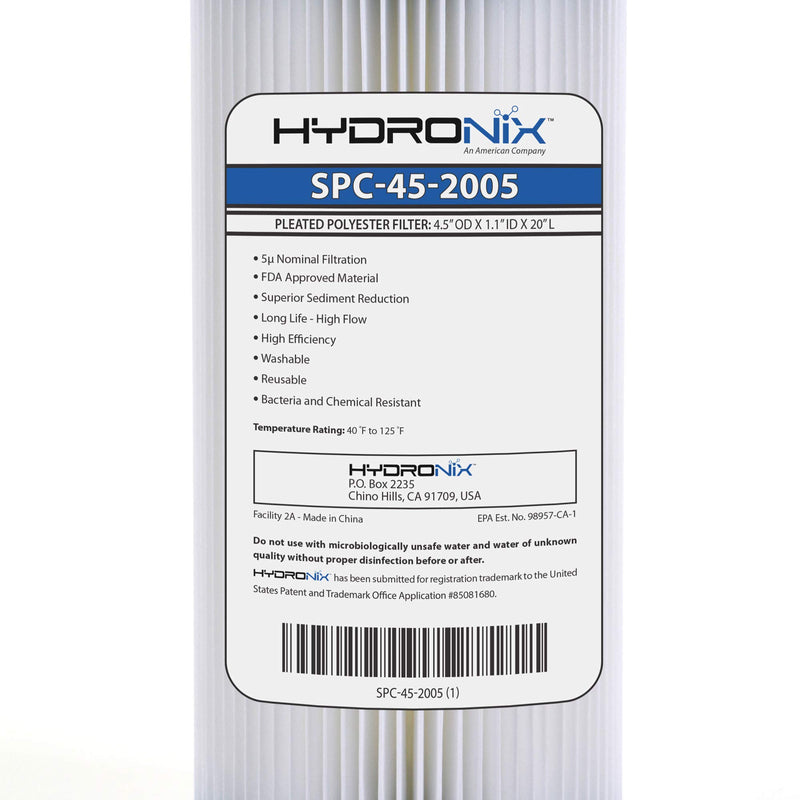 [Australia - AusPower] - Hydronix SPC-45-2005 Pleated Water Filter Whole House Commercial Industrial Washable and Reusable, 4.5" x 20" - 5 micron 