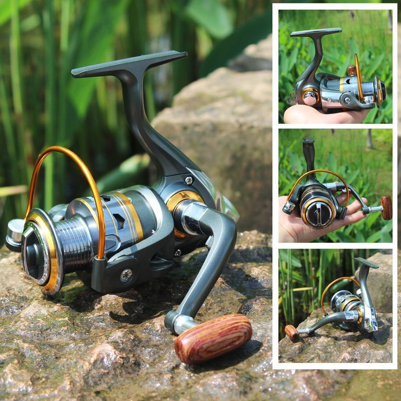 [Australia - AusPower] - Sougayilang Spinning Fishing Reels with Left/Right Interchangeable Collapsible Wood Handle Powerful Metal Body 5.2:1/5.1:1 Gear Ratio Smooth 11BB for Inshore Boat Rock Freshwater Saltwater Fishing DK1000 