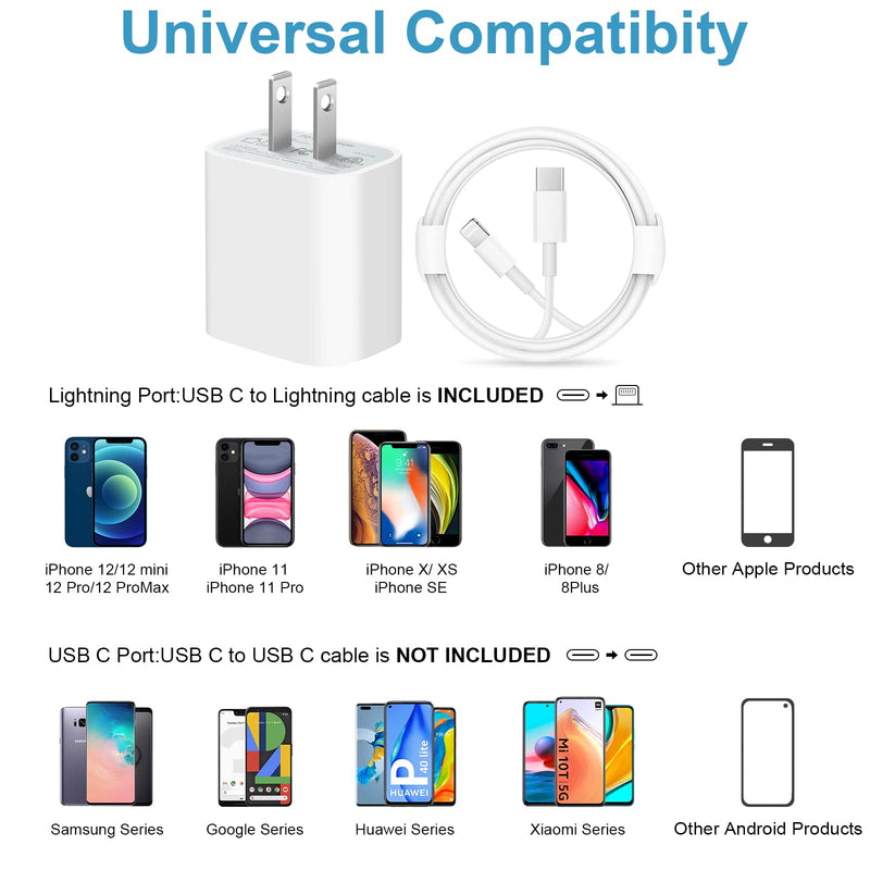 [Australia - AusPower] - iPhone 11 12 13 Fast Charger [Apple MFi Certified] 2-Pack USB C Wall Charger 20W PD Adapter with 6FT USB C to Lightning Cable Compatible iPhone 13/13 Pro Max/12/12 Mini/Pro/11/XS/X/8Plus/iPad,AirPods 