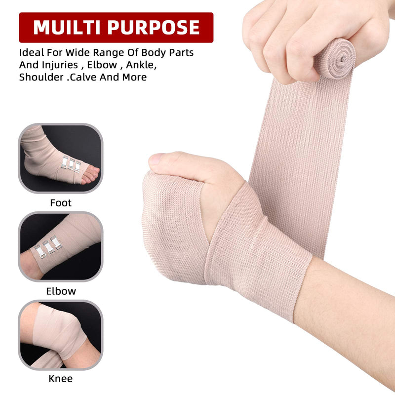 [Australia - AusPower] - FRESINIDER Elastic Bandage Wrap 8 Pack(4 X 3" + 4 X 4" Wide Rolls) + 48 Clips | Stretch Compression Bandage Stretches up to 15ft | Ideal for Medical, Sports, Sprains, Calf, Ankle & Foot 8Pack 