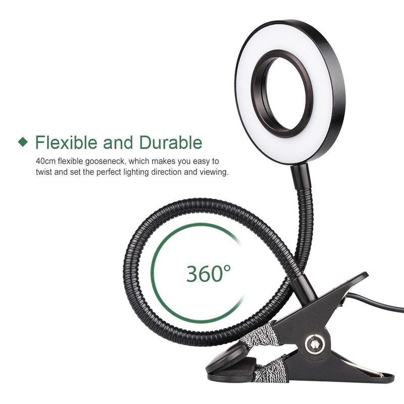 [Australia - AusPower] - GLORIOUS-LITE 36 LED Clip on Light, 4 Modes Reading Light, 360° Rotation Gooseneck Book Light, Eye-Caring Clip on Lamp for Desk, Headboard, Zoom Meeting and Makeup Mirror(Black) Black 