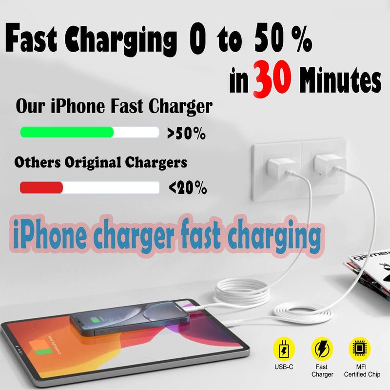 [Australia - AusPower] - Fast Charger iPhone,3Pack iPhone Charger Fast Charging [Apple MFi Certified] 6Foot Apple Charging USB C Charger Adapter 6FT Type C to Lightning Cable for iPhone 14 Pro Max/14 Plus/13/12 Mini/11/XS/SE 