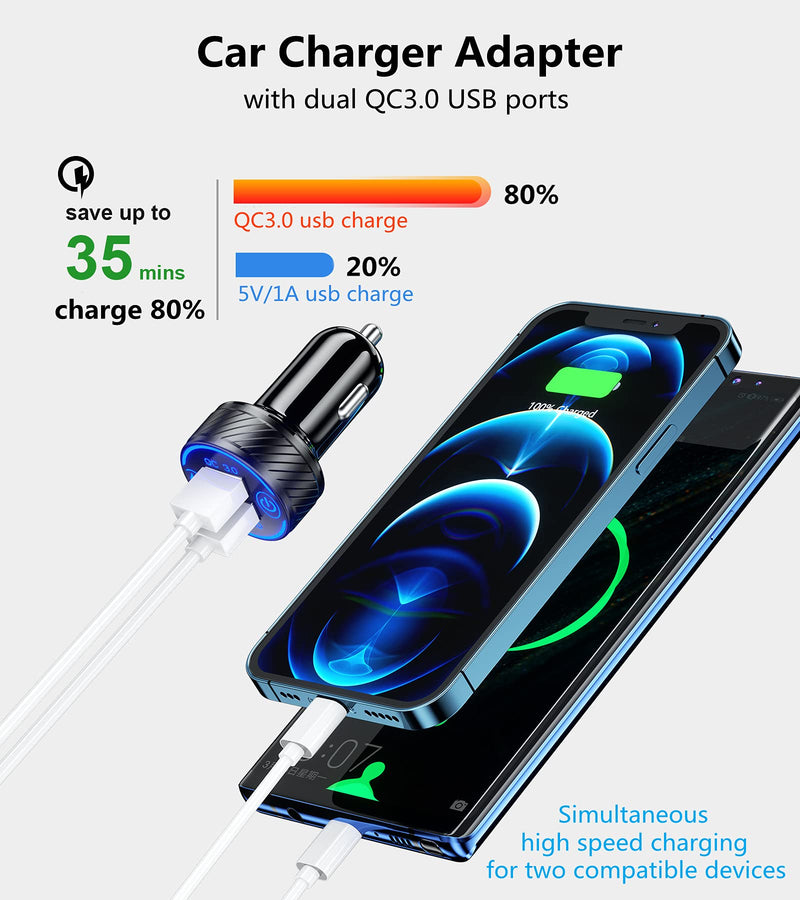 [Australia - AusPower] - KEWIG Car Charger, 36W 3A Fast Car Charger Adapter, Dual QC3.0 USB Car Charger Fast Charge with Blue LED & ON/Off Switch 