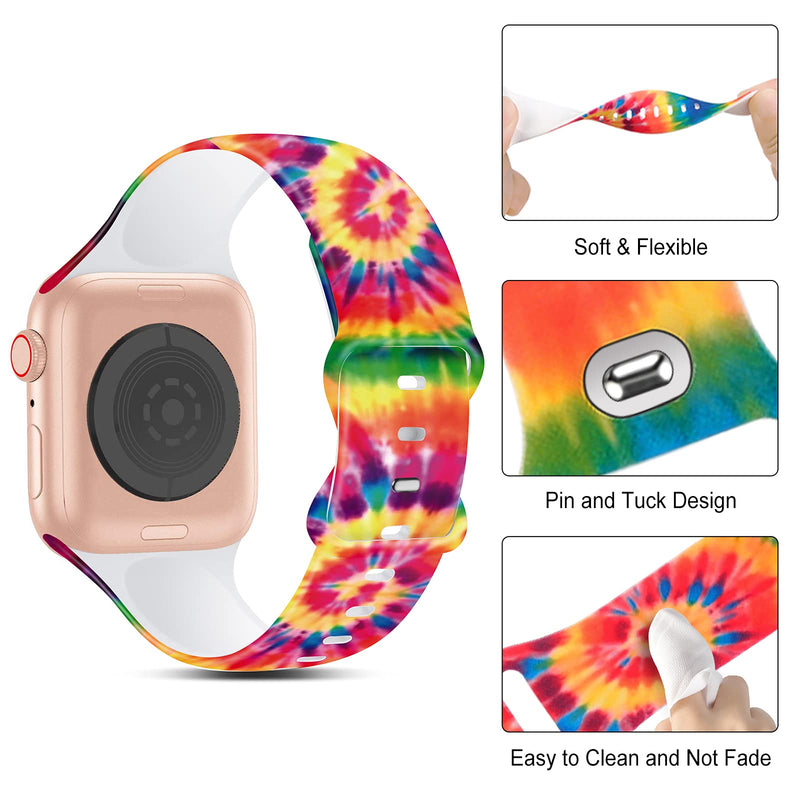 [Australia - AusPower] - BYH Compatible with Apple Watch Band 45mm 44mm 42mm 41mm 40mm 38mm for Women Men Cute Fadeless Floral Soft Silicone Sport Wristband Strap Band for iWatch Series 7 6 5 4 3 2 1 SE Multi Printing Pattern Tie Dye 42mm/44mm/45mm S/M (5.5"-7.5") 