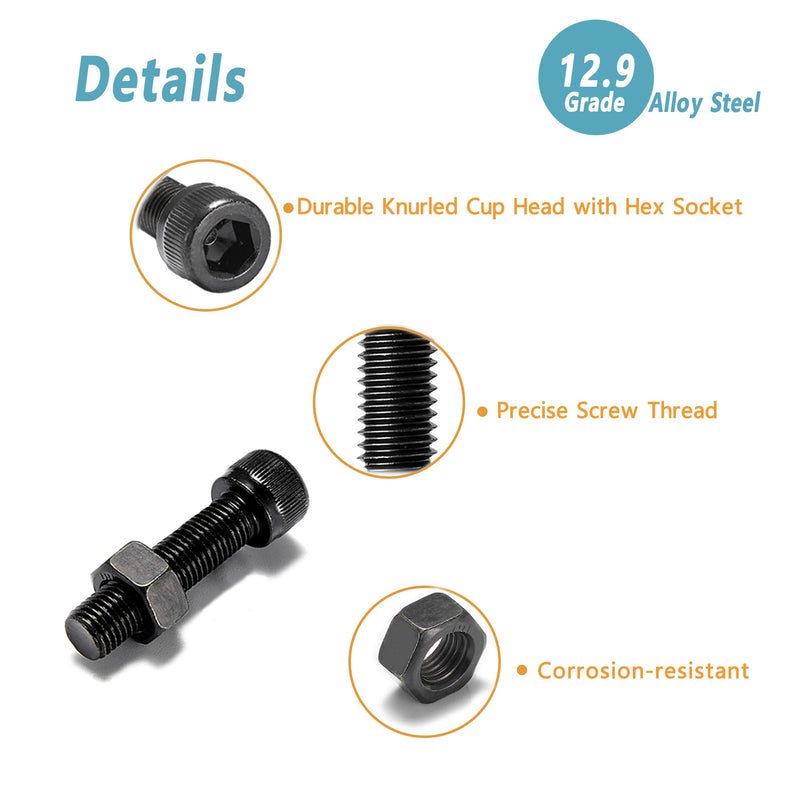 [Australia - AusPower] - Small Metric Screws Suitable for 3D Printer DIY, 400 Pcs M3 Screw and Nut Assortment Hex Socket Head Cap, 12.9 Grade Alloy Steel,Black Zinc Plated 