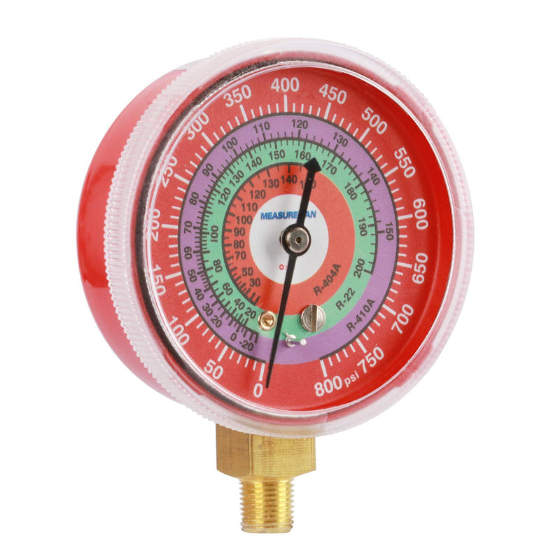 [Australia - AusPower] - Measureman Refrigeration Pressure Gauge, 2-3/4" Dial, Red Dial, 1/8" NPT Lower Mount, 0-800psi, R-404A, R-22, R-410A, Degree F, Adjustable Pointer 2-3/4 inch（0-800psi） 