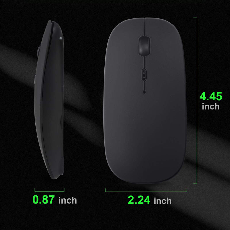 [Australia - AusPower] - Bluetooth Mouse, Rechargeable Wireless Mouse Dual Mode(Bluetooth 5.0+USB),2.4G Computer Mouse with USB Receiver, Silent Slim with Adjustable DPI for Laptop, PC, Mac,OS,Android, Windows,(Black) Black 