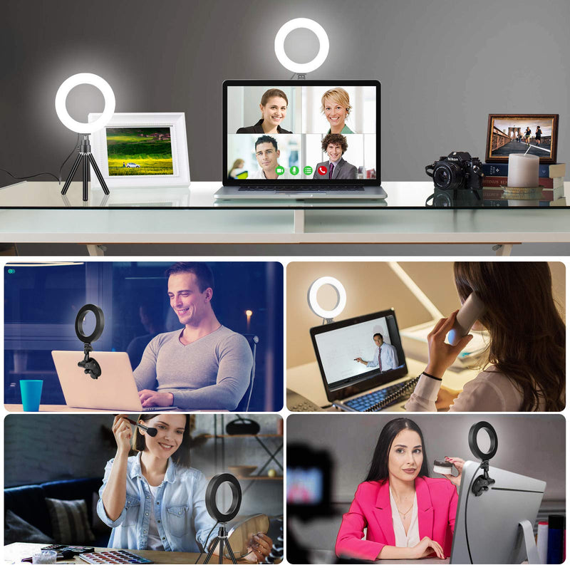 [Australia - AusPower] - Ring Light for Zoom Meetings, Laptop Ring Light with Tripod Stand, Ring Light with Suction Cup for Computer Monitor … Suction Cup+Tripod Ring Light 