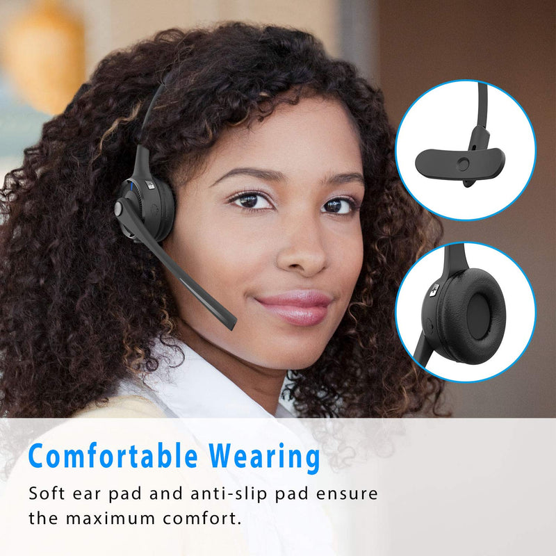 [Australia - AusPower] - Bluetooth Headset, Marnana Trucker Wireless Headset with Microphone & Charging Base, V5.0 Noise Cancelling Mic On Ear Hands-Free Headphone for iPhone Samsung Cell Phone Call Center Home Office Skype Black 