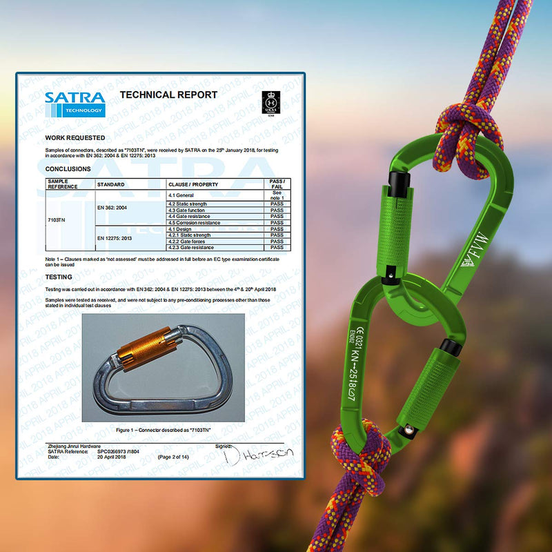 [Australia - AusPower] - FVW Auto Locking Rock Climbing Carabiner Clips,Professional 25KN (5620 lbs) Heavy Duty Caribeaners for Rappelling Swing Rescue & Gym etc, Large Carabiners, D-Shaped (Green),2Pak 