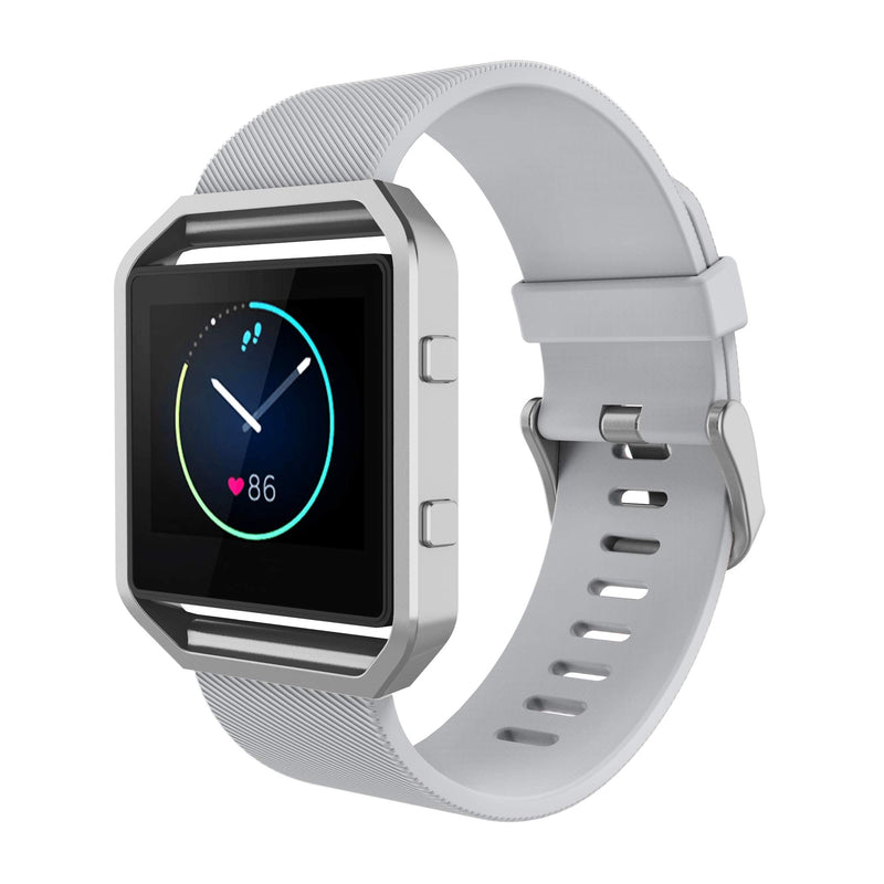 [Australia - AusPower] - Simpeak Sport Band Compatible with Fitbit Blaze Smartwatch Sport Fitness, Silicone Wrist Band with Meatl Frame Replacement for Fitbit Blaze Men Women, Small, Grey Band+Silver Frame 