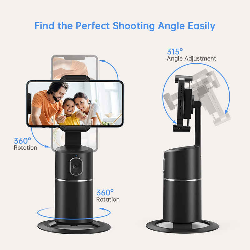 [Australia - AusPower] - Auto Face Tracking Tripod, No App Required, 360° Rotation Face Body Phone Camera Mount Smart Shooting Phone Tracking Holder for Live Vlog Streaming Video, Rechargeable Battery-Black Black 