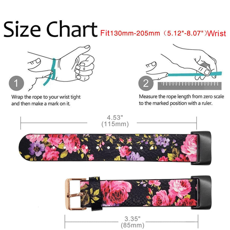 [Australia - AusPower] - Abanen Leather Bands for Fitbit Charge 5, Floral Print Soft Leather Women Wristband Strap with Stainless Steel Quick Release Compatible with Fitbit Charge 5 Black 