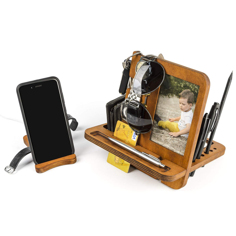 [Australia - AusPower] - Ukraine Handmade Wooden Docking Station Nightstand Organizer for Men Phone Tablet Watch Holder Charging Anniversary for Men's Fathers for Him for Husband from Wife Present for Dad 