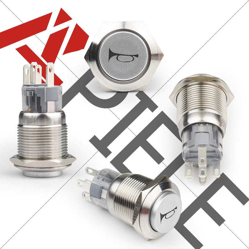 [Australia - AusPower] - APIELE 19mm 12V Momentary Speaker Horn Push Button Toggle Switch 3/4" Mounting Hole 1NO 1NC SPDT with Pre-Wiring Socket for Car Auto Motor (Blue) Blue/Silver Shell 