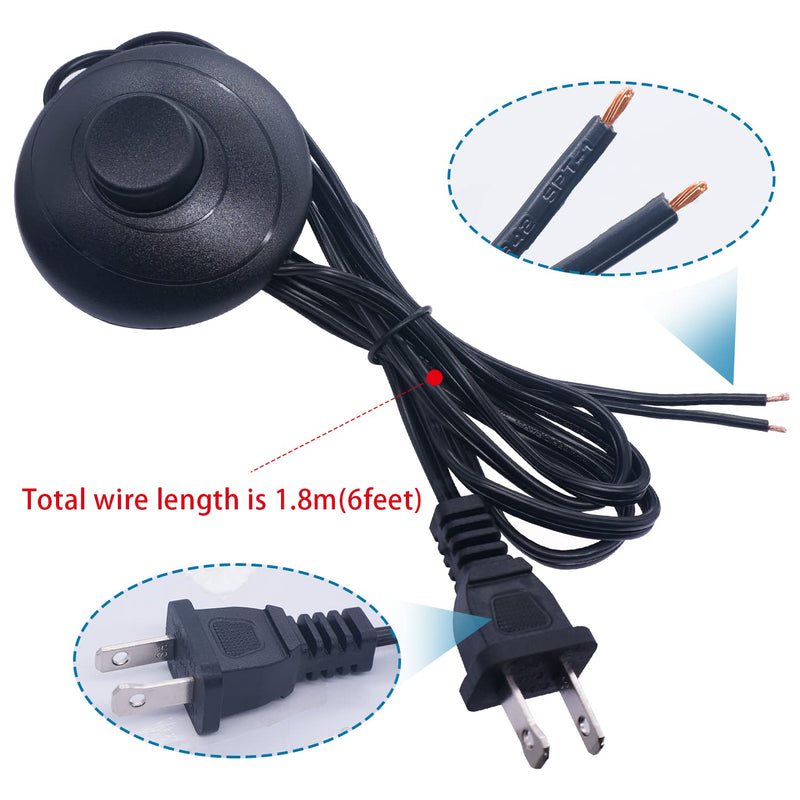 [Australia - AusPower] - TWTADE 6ft Floor Foot Pedal Switch Inline Push Switch AC 125V ON-Off with Wire Plug Polarized Round Control lamp Light etc. [Plug and Play] 