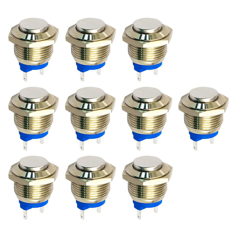 [Australia - AusPower] - CenryKay 16mm High Round Cap Waterproof Momentary Stainless Steel Metal Push Button Switch High Flush Screw Terminals 2A 36V(10PCS) 