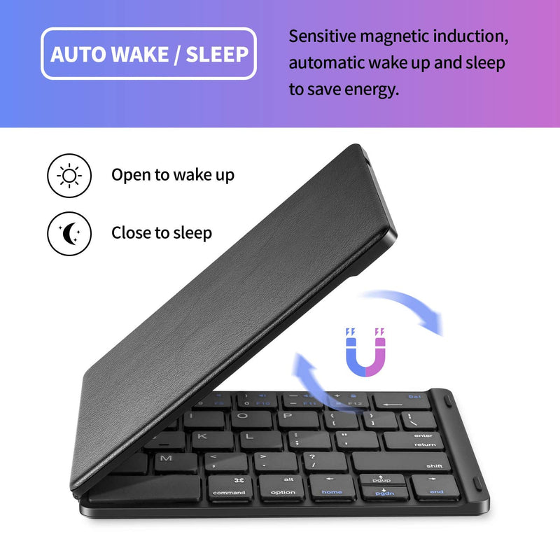 [Australia - AusPower] - Samsers Foldable Bluetooth Keyboard - Portable Wireless Keyboard with Stand Holder, Rechargeable Full Size Ultra Slim Folding Keyboard Compatible IOS Android Windows Smartphone Tablet and Laptop-Black Black 