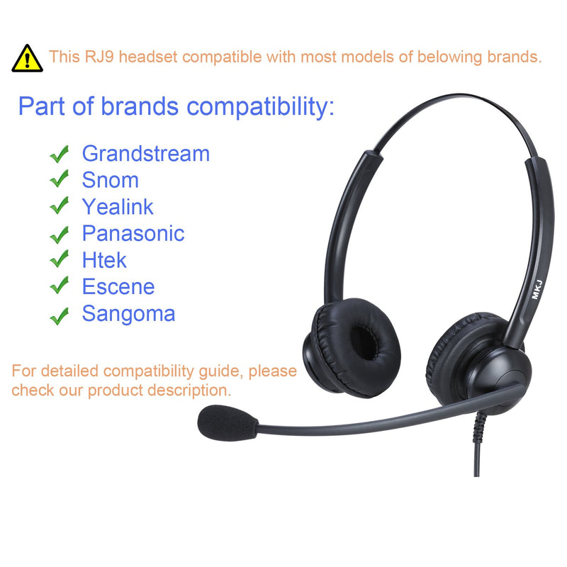 [Australia - AusPower] - Yealink Compatible Telephone Headset Office Phone Headset with Noise Cancelling Microphone for Panasonic KX-T7225 KX-HDV130 Sangoma Snom 320 821 Grandstream 2160 2170 etc middle duo rj9 headset for Panasonic Yealink etc 