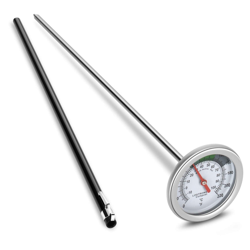 [Australia - AusPower] - Long Stem Compost Soil Thermometer - Fast Response Stainless Steel 16 Inch - Fahrenheit and Celsius - Includes Protective Sheath and Composting Guide 