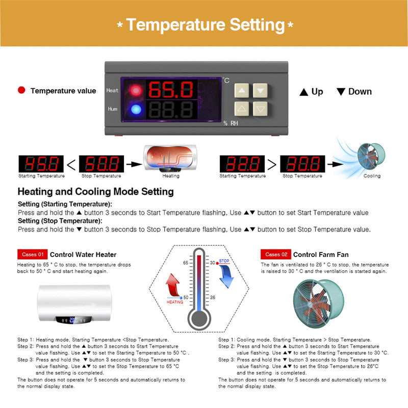 [Australia - AusPower] - Temperature Humidity Controller,diymore SHT2000 Thermostat AC 110V-230V 10A Digital LED Display Multifunction Thermometer Hygrometer AC 110-230V 