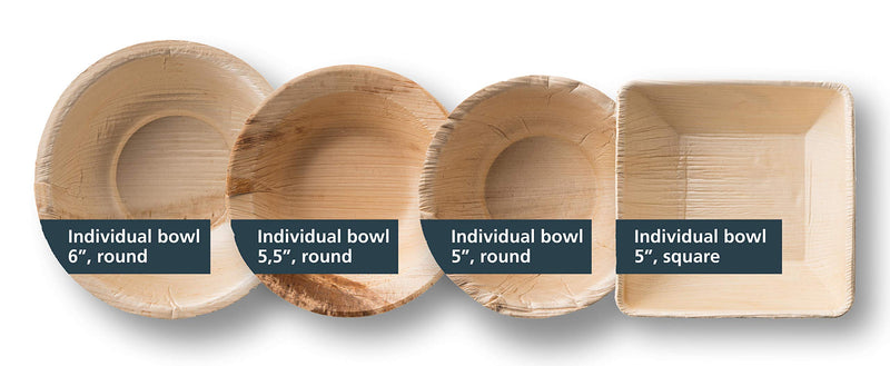 [Australia - AusPower] - Palm Leaf Cereal Bowls - Environmentally disposable tableware | 25 bowls | 13.5 fl oz | 6 Inches round |1/4" rim | Biodegradable & Compostable | Salad Bowls, Dip Bowls 6" 