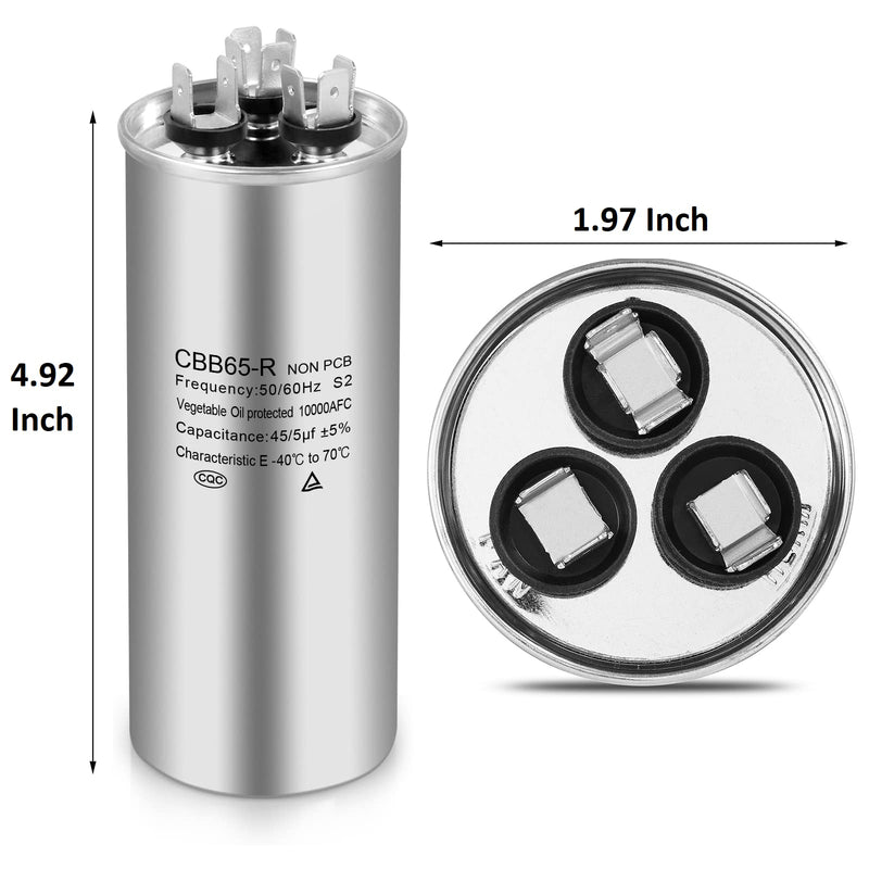 [Australia - AusPower] - Boffdock 45+5 MFD Capacitor ±5% 45/5 uF 370/440 VAC CBB65 Round Dual Run Capacitor for Air Conditioner,Heat Pump Condenser,Fan Start- 5 Years Warranty 45+5UF-370/440V 
