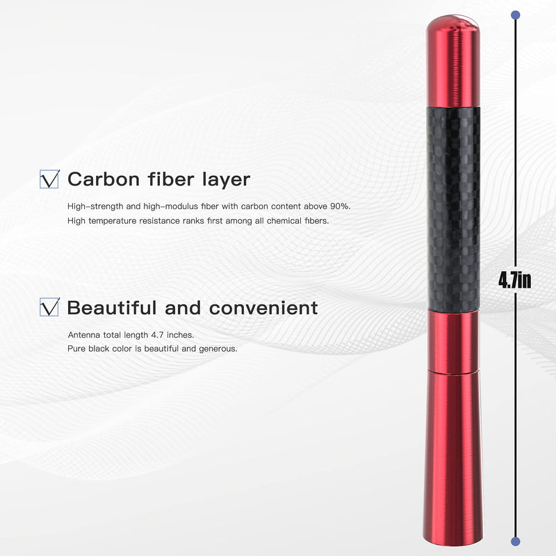 [Australia - AusPower] - Tecreddy Universal Red Car Antenna Mast Carbon Fiber Truck Vehicle Replacement Short Antenna 4.7 inch Compatible with Ford, Dodge, Jeep, Toyota, Nissan, Mazda 