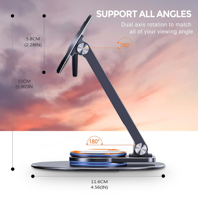 [Australia - AusPower] - CreaDream Magnetic Desk Phone Stand for iPhone 14 13 12 Series, Aluminum Phone Stand Holder Dock with 360°Rotation Base Adjustable Foldable, Compatible with iPhone 14 13 12 Pro Max Mini, Magsafe Case 