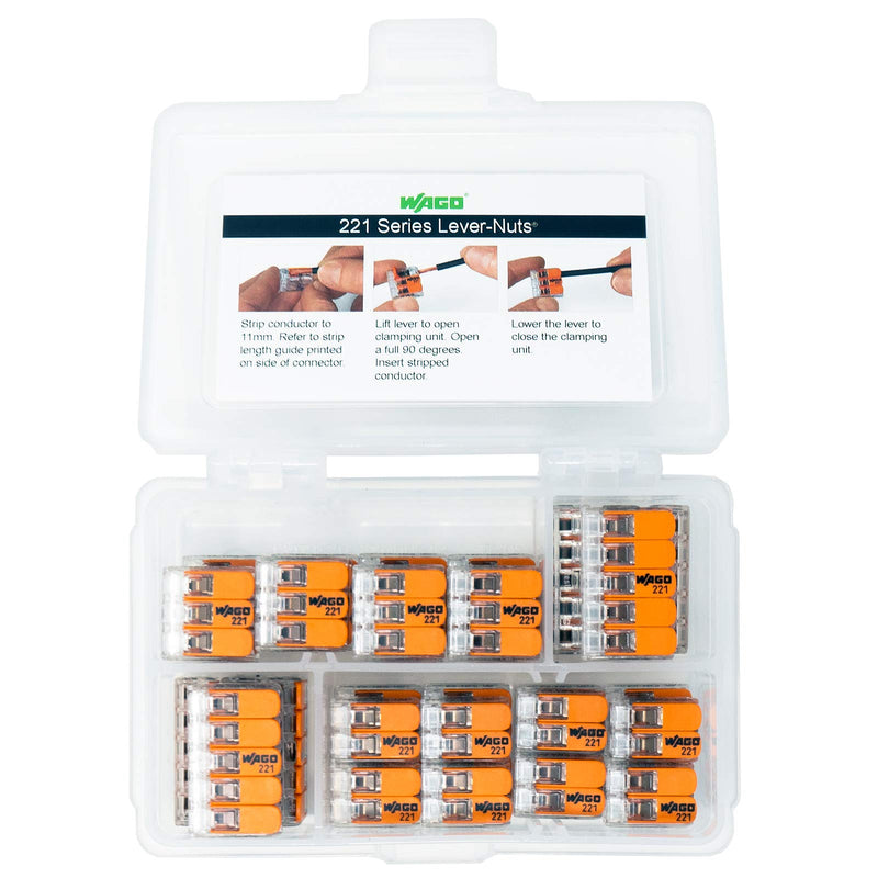 [Australia - AusPower] - WAGO 221 LEVER-NUTS 36pc Compact Splicing Wire Connector Assortment. Includes (16x) 221-412, (12x) 221-413, (8x) 221-415 