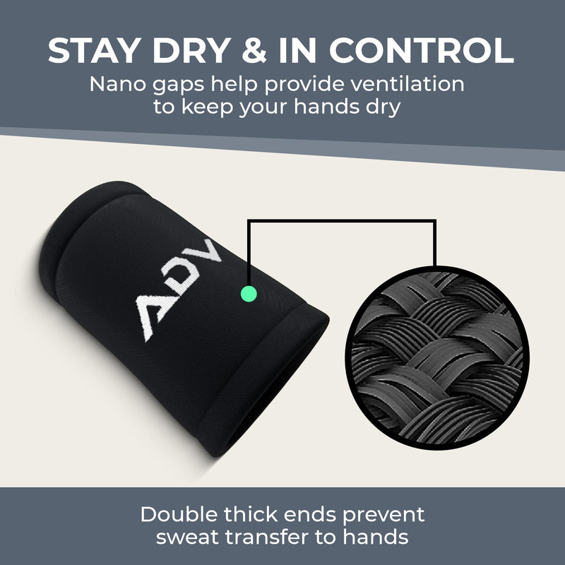 [Australia - AusPower] - ADV Bamboo Charcoal Tennis Wristbands, Ultra Absorbent, Double Wide, Slim & Very Comfortable Sweat Wristbands, Easy to Put On Your Wrist for Good Support & Wrist Compression Black 