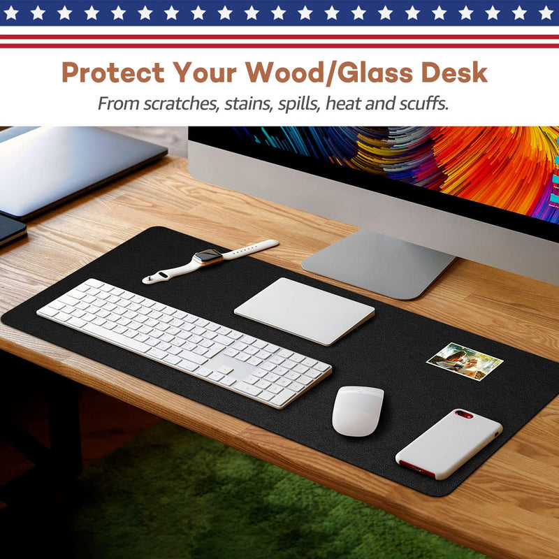 [Australia - AusPower] - RostiKong Desk Mat Dual Use Office Desk Pad on Top of Desks PU Leather Desk Blotter Protector Computer Laptop Keyboard Writing Mouse Pad Waterproof Decorative Desk Cover Protector (16'' x 32'' Black) 16'' x 32'' Black + Black 