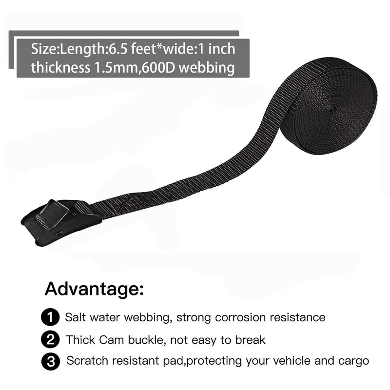 [Australia - AusPower] - Premium Lashing Strap Short 1" x 6.5 ft, Cam Buckle Tie Down Straps Heavy Duty Secure Straps up to 700 lbs Capacity for Motorcycle,SUP, Kayak, Canoe, Trailer, Cargo, Truck, Luggage 4 Pcs 6.5 ft without pad 