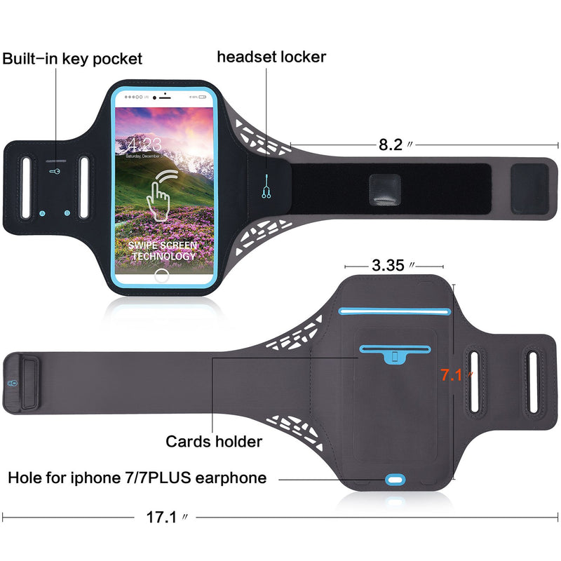 [Australia - AusPower] - FTFS Running Armband Suitable for Mobile Phones Under 6.5 inches Adjustable Strap Size with Keychain and Card Slot Water Resistant Cell Phone Armband Case Running（Black） Black 